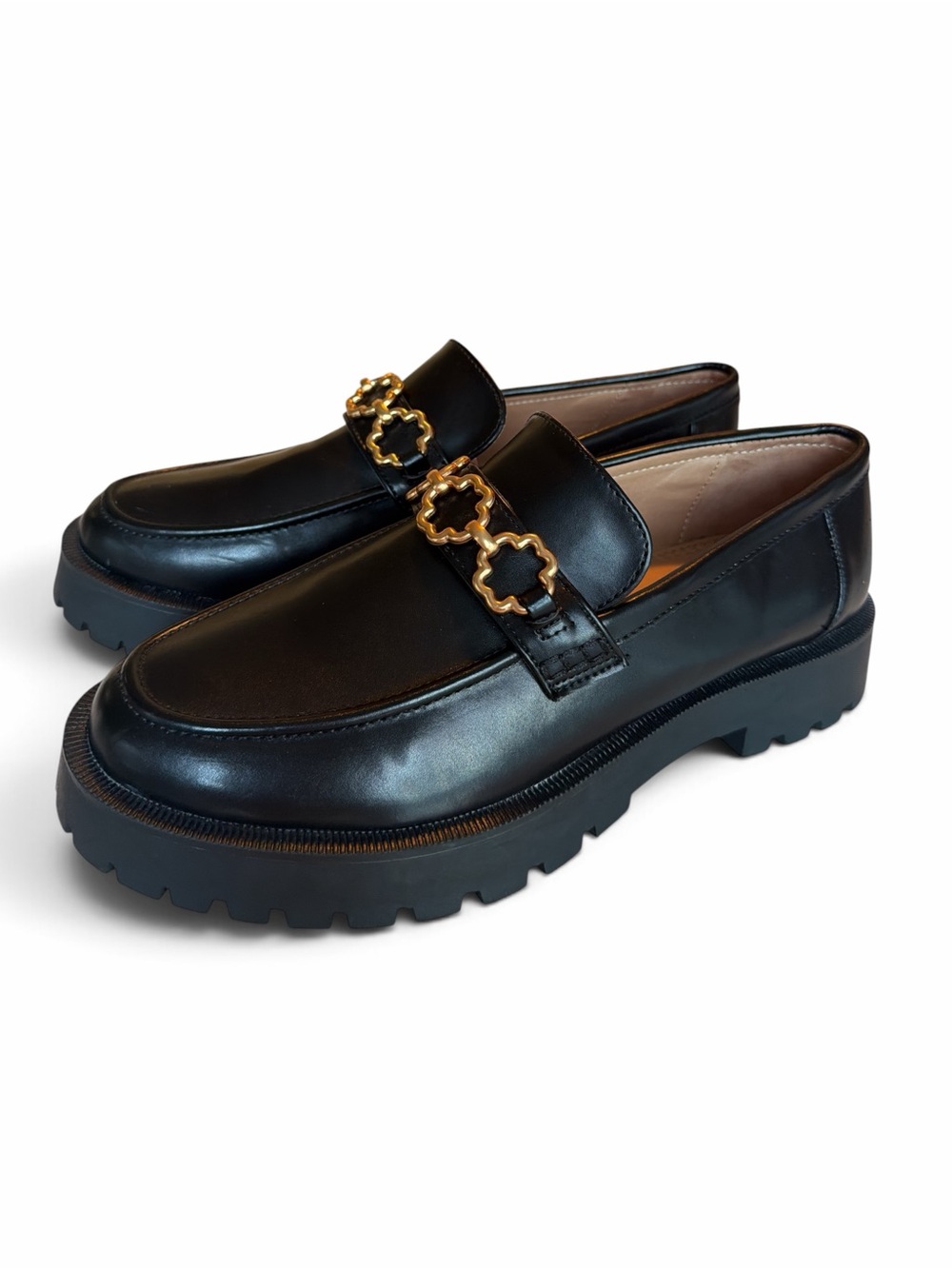 Sam & Libby Chunky W/Remi Lug Sole Loafers In Vegan Leather -Black Size 10